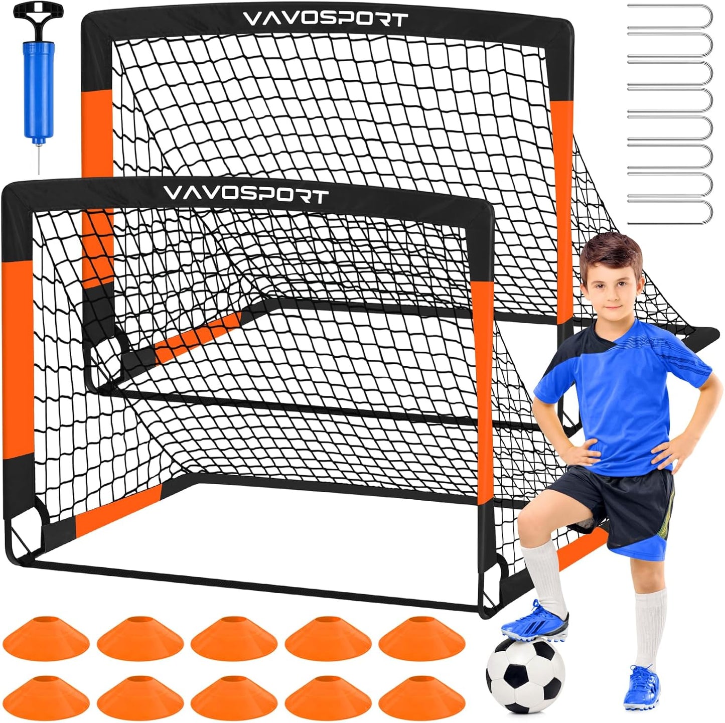 Kids Soccer Goals for Backyard Set, 2 of 4x3 / 6x4 ft Portable Soccer Goal Nets, Pop Up Mini Toddler Soccer Net Training Equipment & Ball, Cones for Ages 3-14, Outdoor Games Gifts for Youth