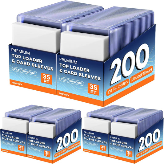 200 Card Sleeves Top Loaders for Cards, 3" x 4" Hard Plastic Toploaders, Baseball Card Protectors, Trading Card Holder for Football Sports Cards (100 Toploaders + 100 Penny Sleeves)