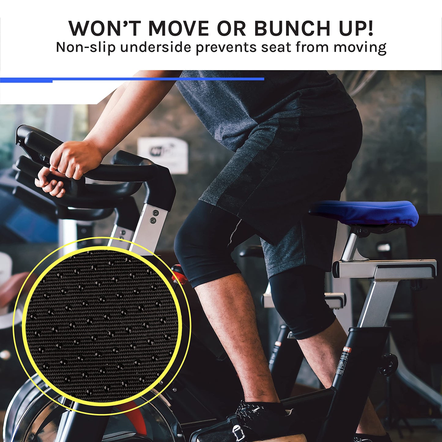 Domain Cycling Gel Bike Seat Cushion - Secure Peloton Fit for Smooth Stable Rides- Non-Slip Bicycle Cover for Exercise Bikes, Padded for Men or Women Comfort, 10.5”x7”