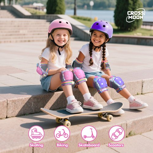 Kids Knee Pads Elbow Pads Wrist Guards Set with Carry Bag Included, Protective Gear Set for Girls Boys Roller Skating Bike Cycling Skateboard Scooter (Floral, Medium (6-12years))
