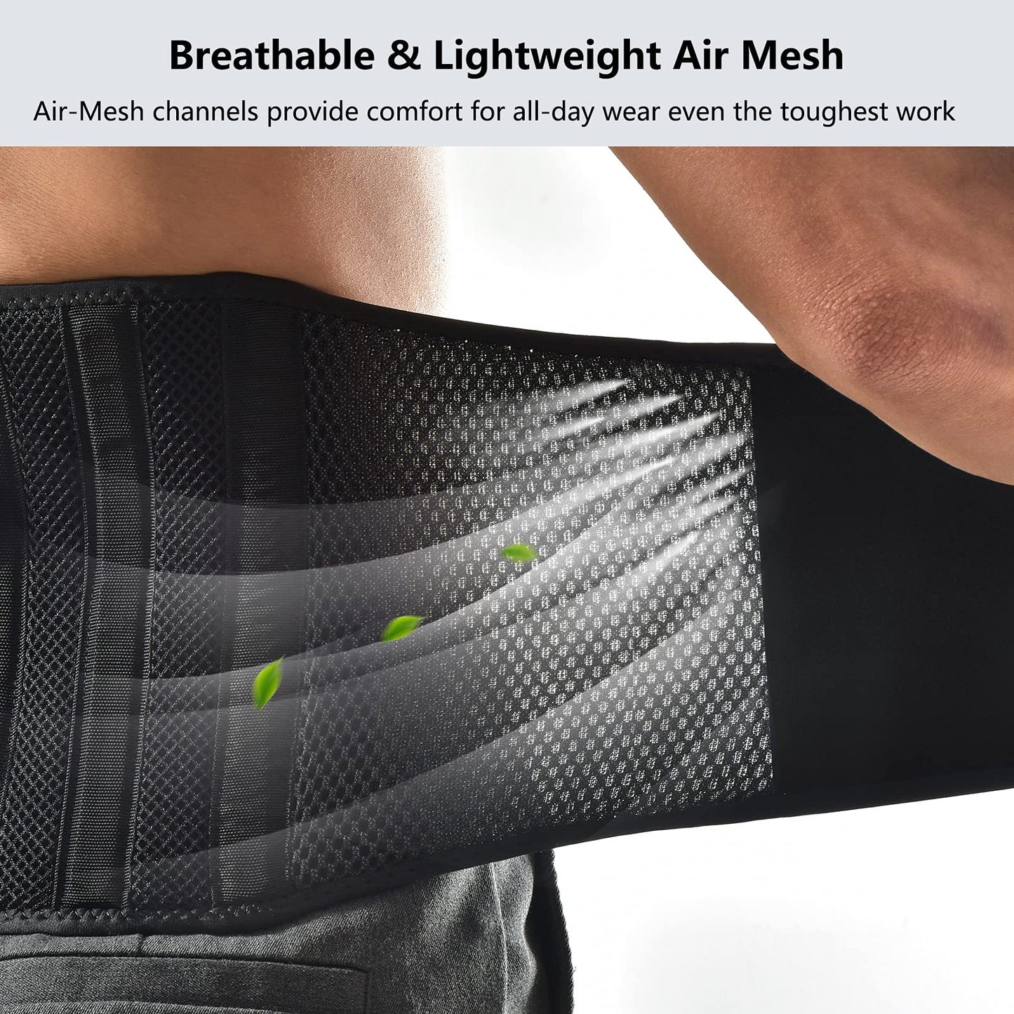 FREETOO Air Mesh Back Brace for Men Women Lower Back Pain Relief with 7 Stays, Anti-skid, Adjustable Lumbar Support Belt for Work for Sciatica Scoliosis (M(waist:36''-44''), Black)