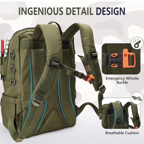 rillrun Fishing Backpack with Rod Holders, Ultimate Tackle Box Bakpack for Men, 42L Large Tackle Bag Store Fishing Gear