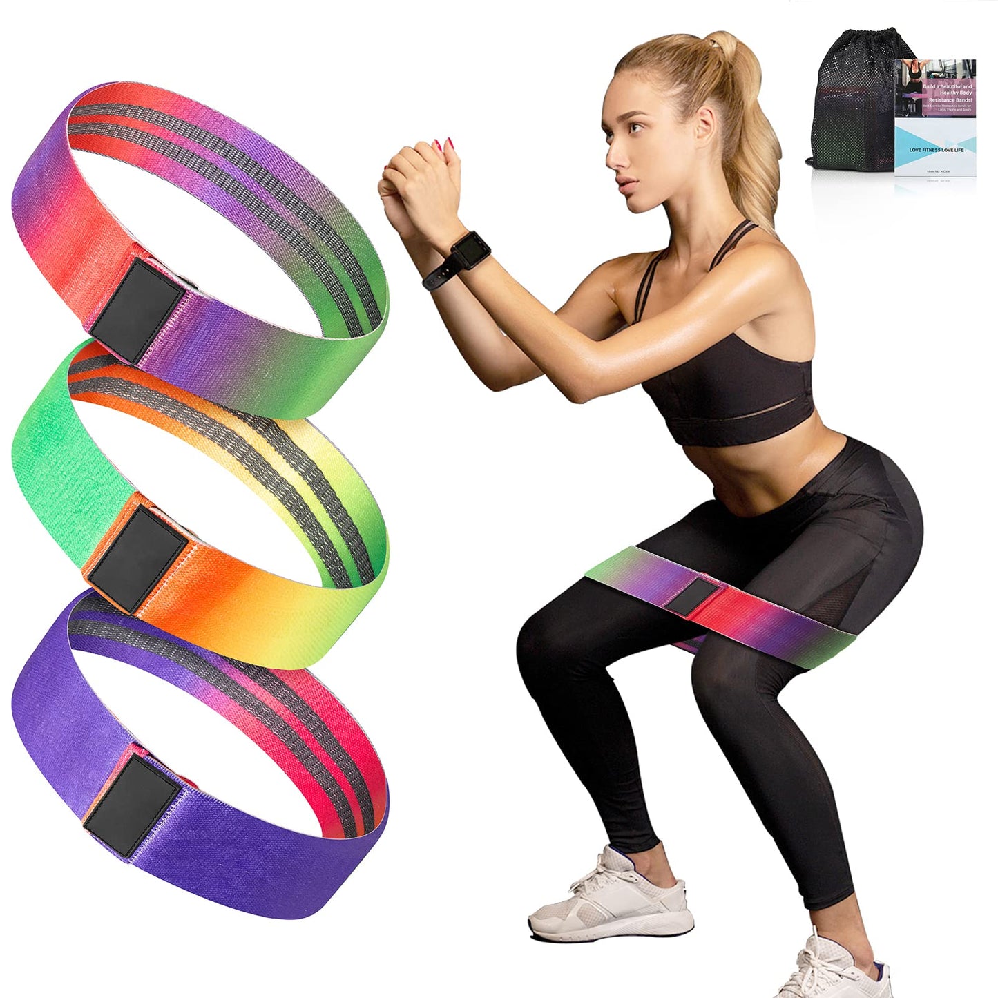 Uten Resistance Bands for Working Out, 3 Levels Exercise Band, Anti-Slip & Roll Elastic Workout Booty Bands for Women, Portable Resistance Band, Squat, Glute, Hip Training