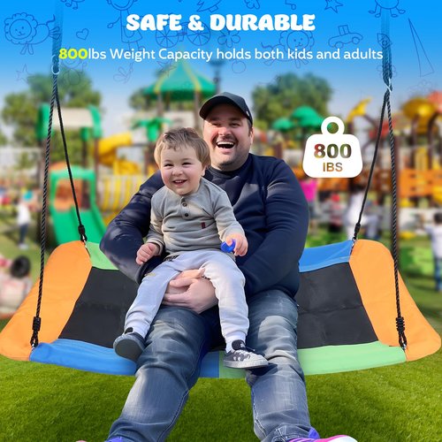 60 Inch Kids Platform Swing for Kids and Adults,800lb Large Outdoor Tree Swing with 2pcs Tree Hanging Straps