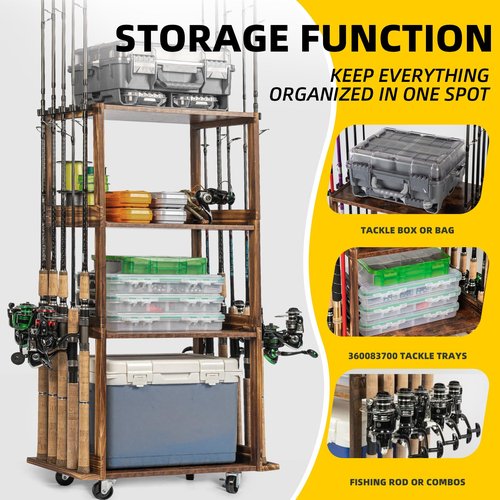 Ghosthorn Fishing Rod Holders for Garage Holds up 10 Rods Wood Pole Rod Rack Tackle Storage Gear and Equipment Fishing Gifts for Men Women