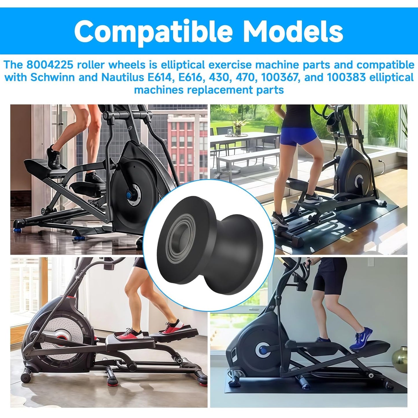 2set 8004225 U-Groove Guide Wheels Elliptical Machine Replacement Leg Roller Compatible with Schwinn E614, E616, 430, 470, 100367,100383 Elliptical Replacement Parts