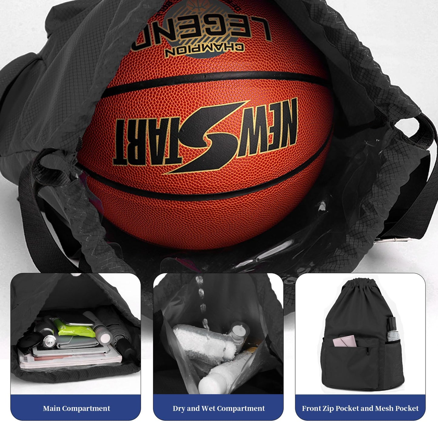 ZAYOKO Drawstring Backpack Waterproof Gym String Bag for Women Men, Pull String Sport Soccer Basketball Bags