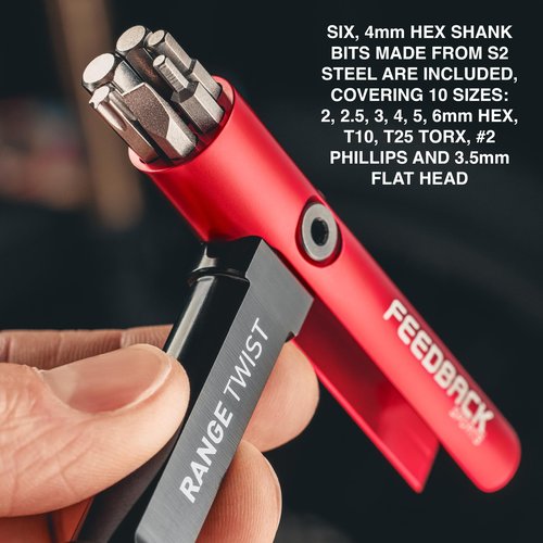 Feedback Sports | Range Twist Torque Wrench (2-8Nm) | Includes 10 Fastener Sizes in 6 S2 Steel Bits | For Bicycle Maintenance and Repair
