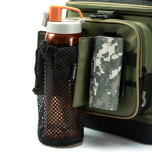 BASSDASH Tactical Molle Water Bottle Pouch with Carabiner Foldable Mesh Holder Bag for Travel Fishing Hunting Hiking Outdoor Activities