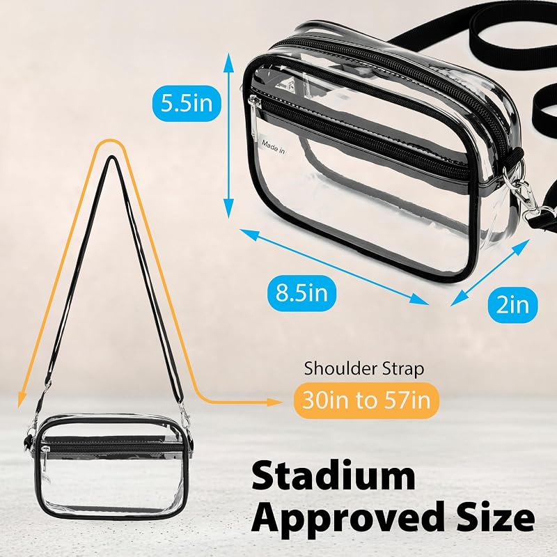 Black Clear Stadium Waist Bag - Transparent Crossbody Purse, Waterproof PVC