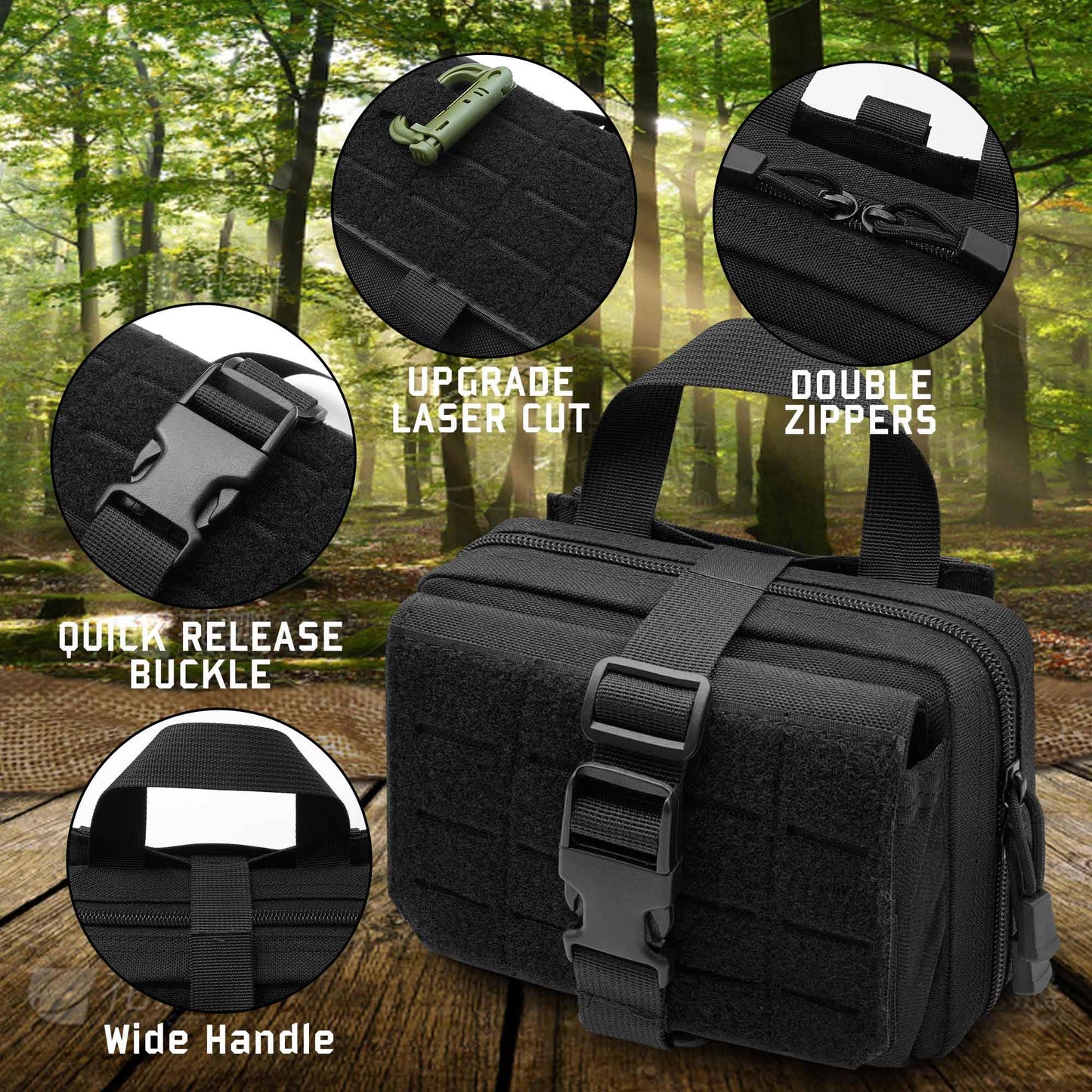 Molle Admin Pouch，1000D Laser Cut Multi Layer Tactical Tool Belt Pouch, Molle Utility Medical EMT Organizer with TQ Tourniquet Holder for Backpack Vest