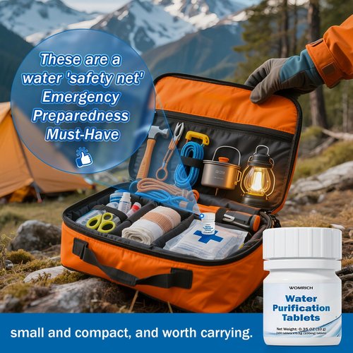 Water Tablets Purification for Drinking - Water Filtration System for Survival, Emergencies, Camping, Boating, Hiking, Backpacking, RVs. Easy to Use Treatment for Safe Drinking Anywhere