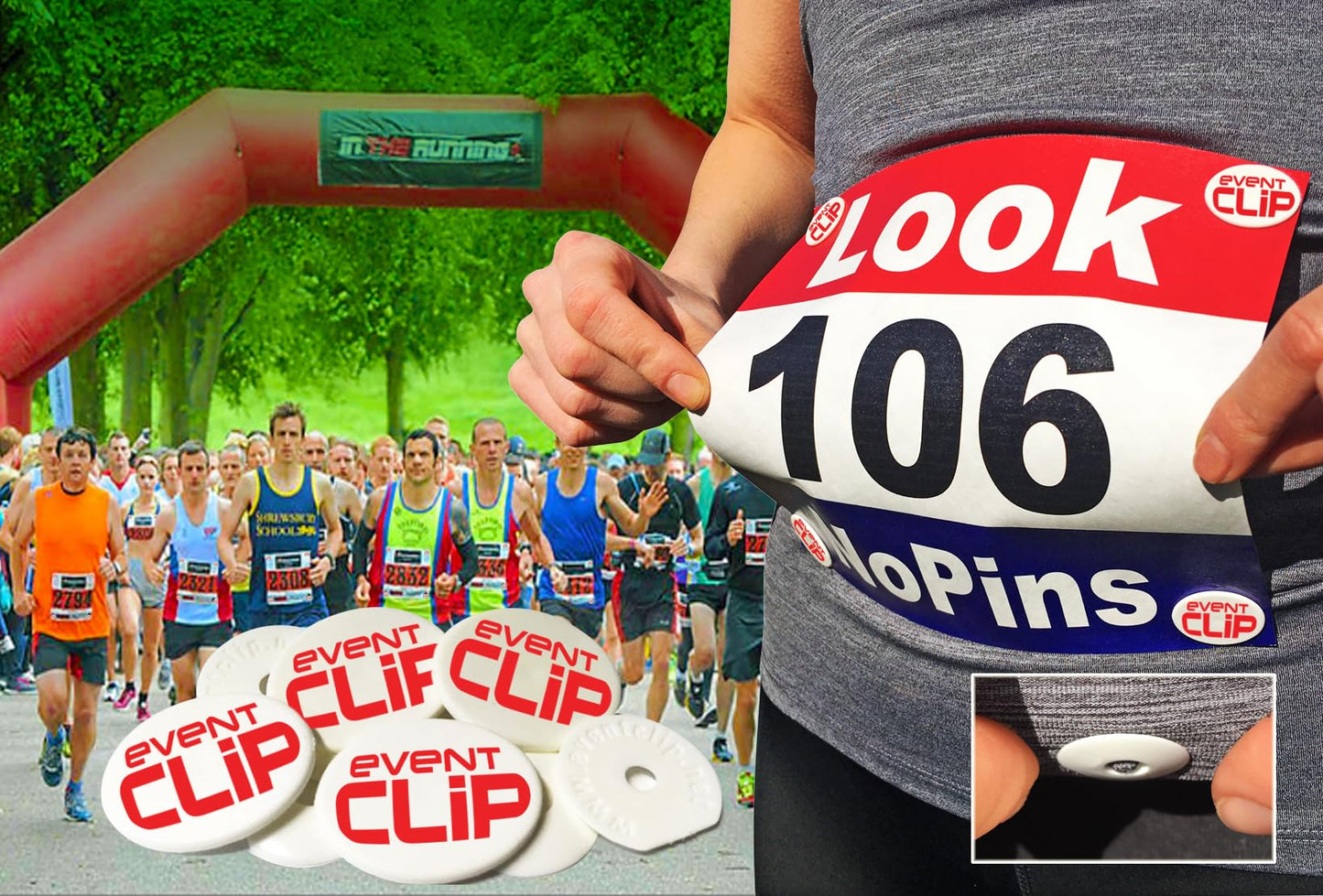 EventClip Originals x 4 Race BibClips, Snap-Lock for Securing Running and Cycling Numbers. Made with Recycled Plastic (The Original & the Best Est 2012)