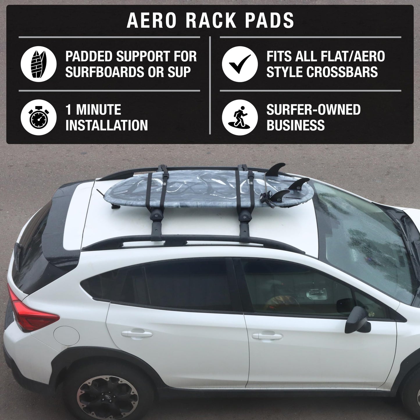 Ho Stevie! Surfboard/SUP Aero Roof Rack Pads (Set of 2 Pads, 28" or 17") for Cars with Crossbars (28")