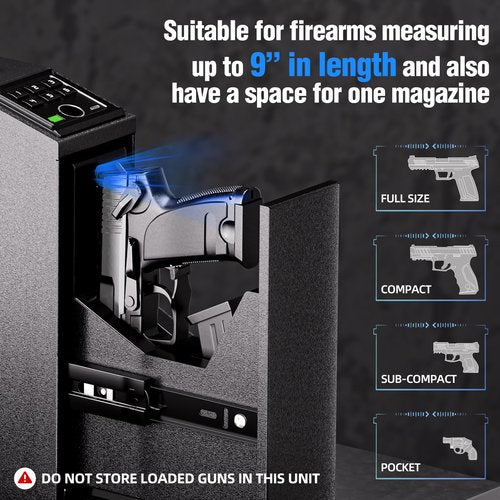 UEAKPIC Mounted Gun Safe for Handgun with Quick Access Sliding Door, Biometric Nightstand Pistol Lock Box with Security Fingerprint, Key Access, PIN Code for Car, Bedroom, Desk and Walls