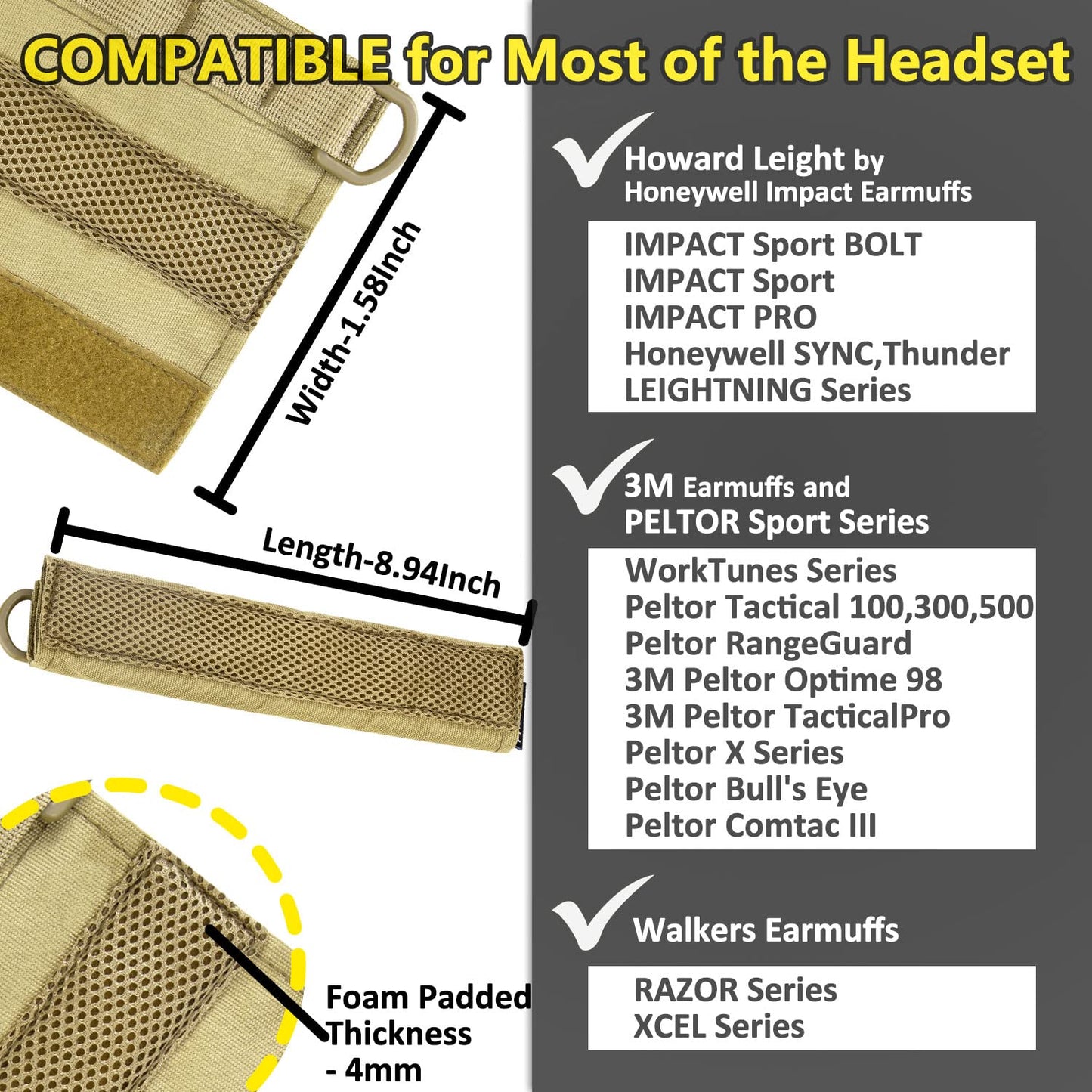 PROHEAR HC01 Headset Cover Tactical Advanced Earmuffs Modular Cover Fit for 3M WorkTunes Peltor Howard Leight Impact Walkers Razor - Desert