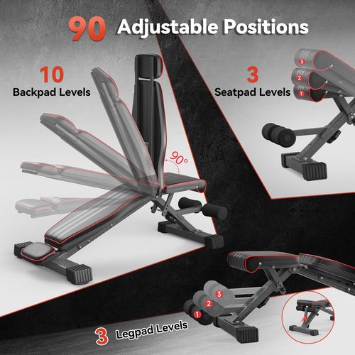 Adjustable 660LBS Weight Bench, 16 Positions Heavy Duty Weight Lifting Sit Up Bench Workout Benchs Folding Bench Press Exercise Bench