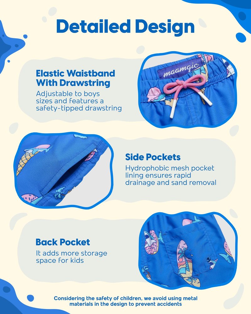 maamgic Boys Swim Trunks Toddler Swim Shorts Little Boys Bathing Suit Swimsuit Toddler Boy Swimwear Ice Cream Blue 4T