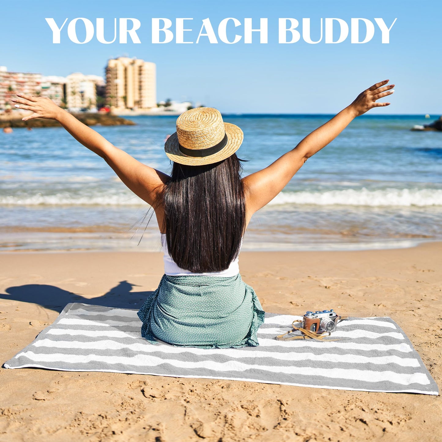 Bliss Casa Beach Towels — 4 Pack, 30 x 60 in — Premium Cotton-Rich Blend, Soft, Absorbent & Quick-Dry Pool Towels, Oversized Cabana Stripes Pool Towel