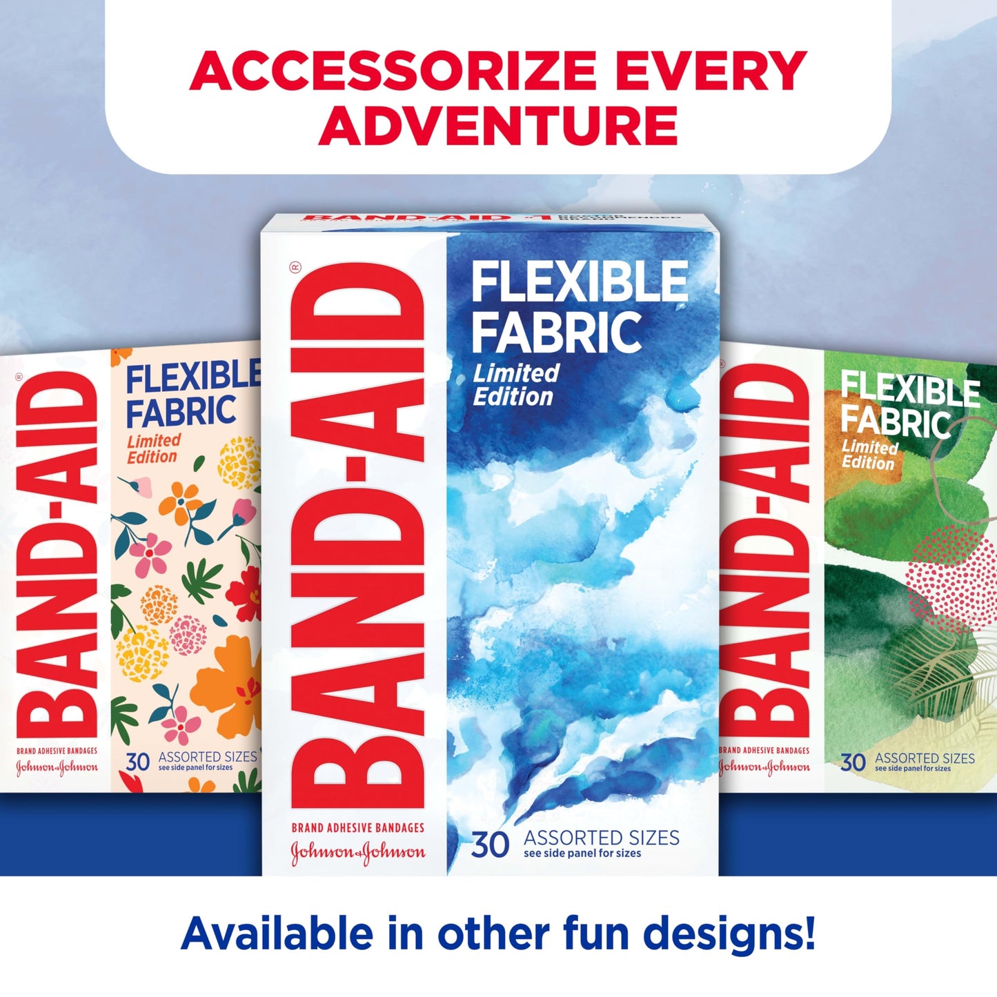 BAND-AID Brand Flexible Fabric Adhesive Bandages, Watercolor Designs, 30 Ct