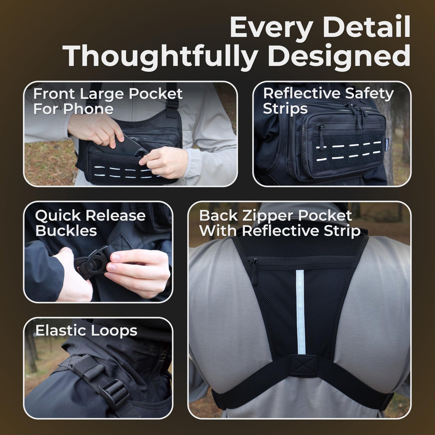 ARMORWERK CCW Chest Pack for Men & Women, Adjustable Chest Pack for Running, Hiking, Cycling & Travel, Front Storage Bag with Secure Zip Pockets for Workouts, Walking, Travel & Everyday Carry Daily