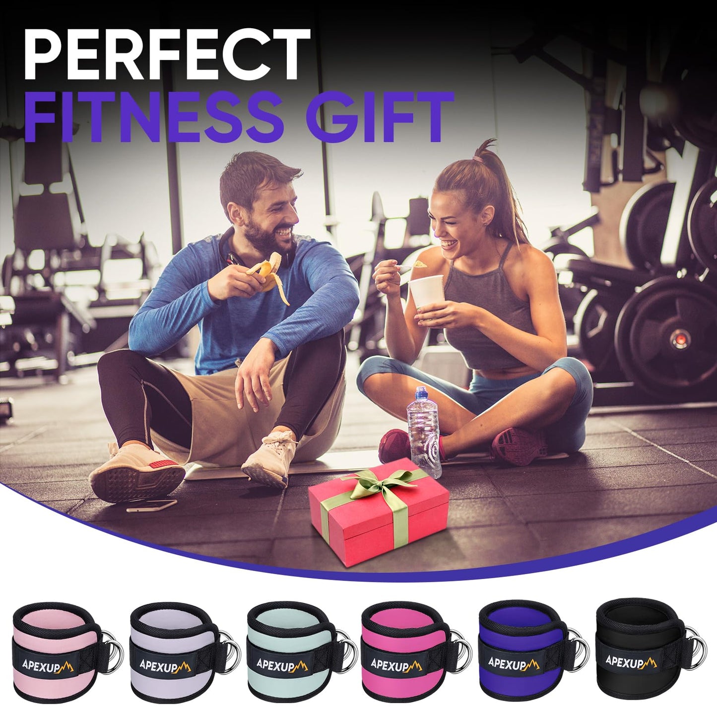 APEXUP Ankle Resistance Bands for Cable Machine, Cable Kick Back Ankle Straps for Gym, Glute Workouts, Leg Extensions, Adjustable Straps with Neoprene Padding (Single, Purple)