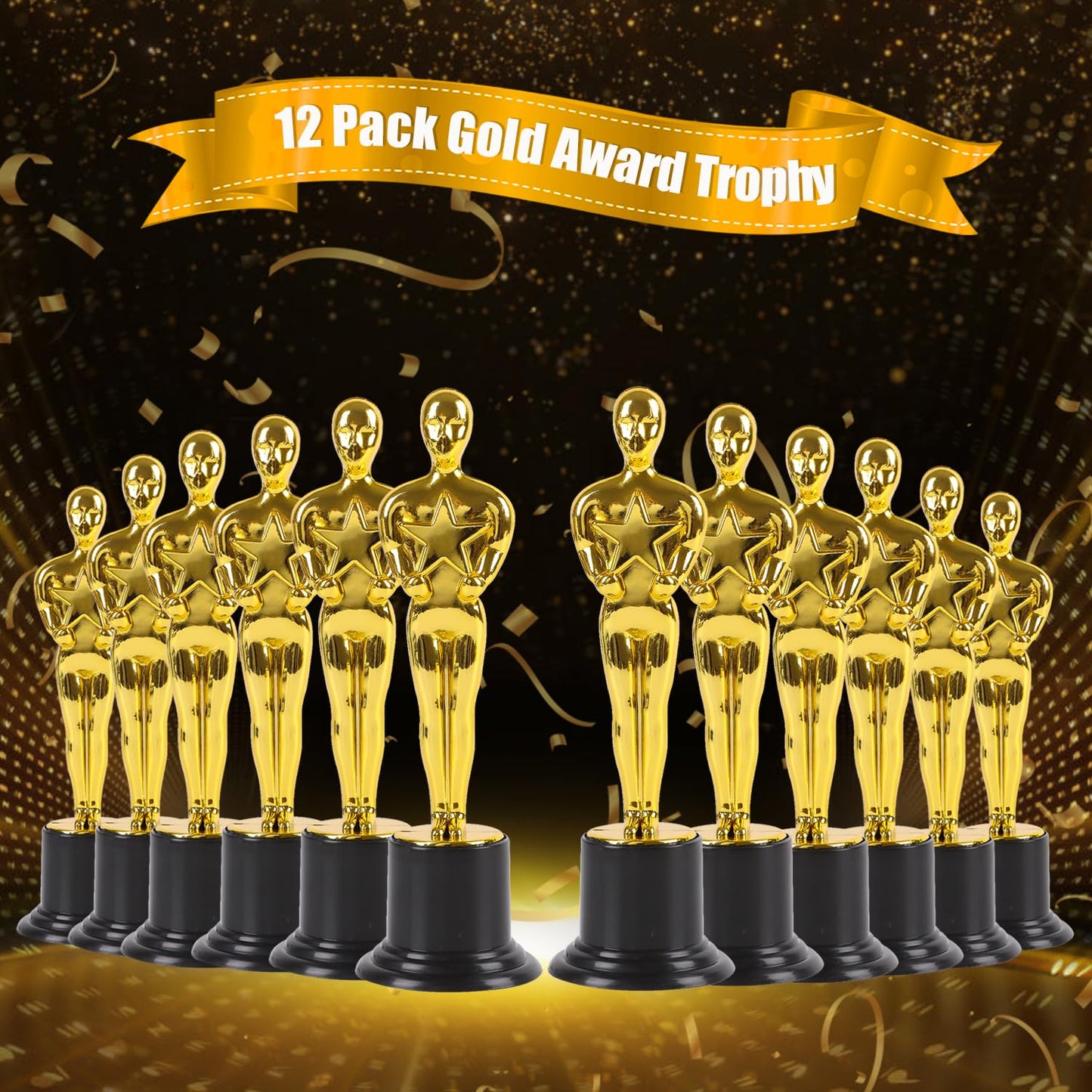 LOKIPA 12 Pack Gold Award Trophy, 6 Inch Award Statues Gold Award Statues for School Award, Game Prize, Party Prize and Appreciation Gift