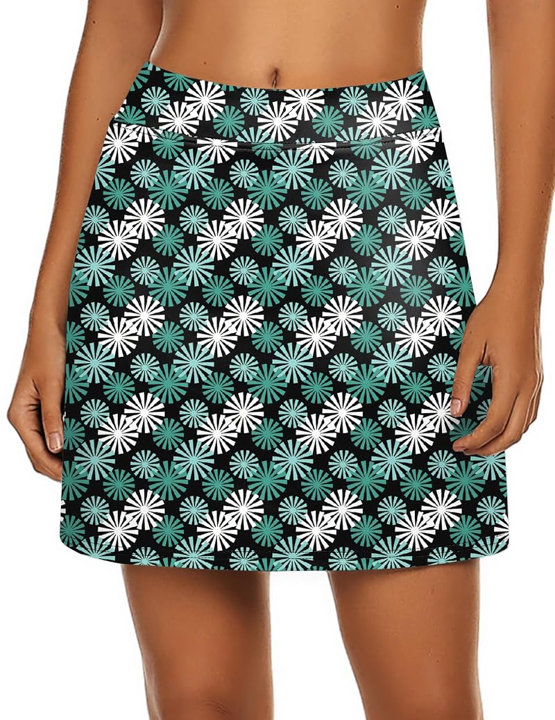 Ekouaer Active Skort for Women - Lightweight Golf Tennis Running, Green Flower Large