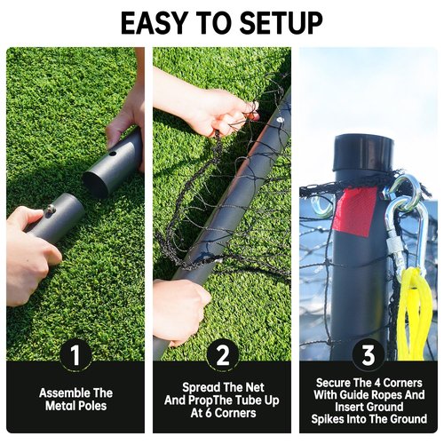 PLAYAPUT 30FT x 12FT x 8FT Batting Cage for Baseball & Softball with Pitching Machine Hole,Detachable Door,Target,and Guide Ropes,Portable Batting Cages for Backyard,Park,Field