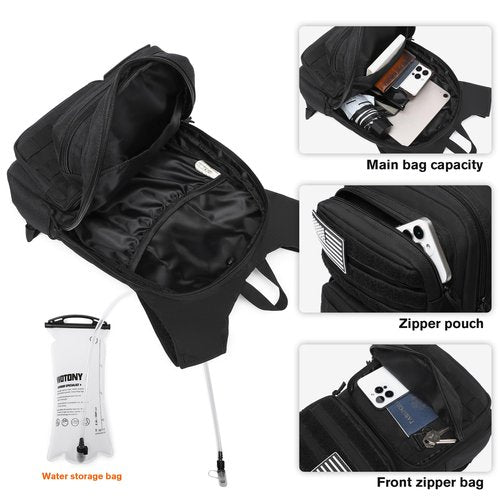 wotony Hydration Backpack with Water Bladder for Hiking Tactical Hydration Pack for Men Women Molle Water Backpack for Hiking (Black, 2L-Bladder)