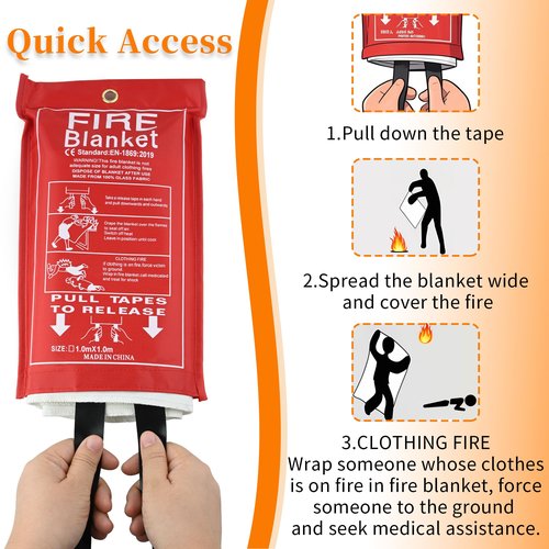FJNATINH Silicone Fire Blanket 1Pack, Emergency Fire Safety for Home and Kitchen - 40" x 40" Thicked Fireproof Flame Retardant Blanket for Rapid Fire Suppression