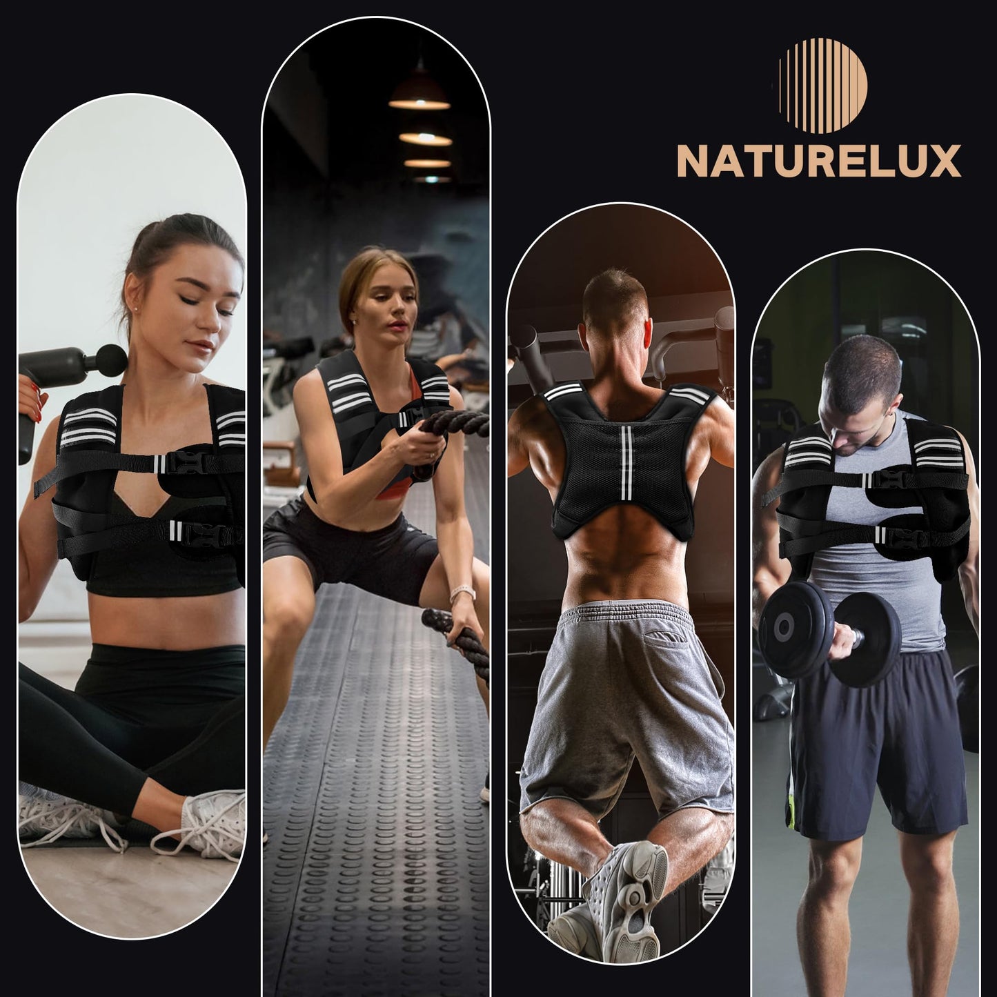 NATURELUX Weighted Vest with Reflective Stripe and Adjustable Buckle Straps, Black, 25 lbs
