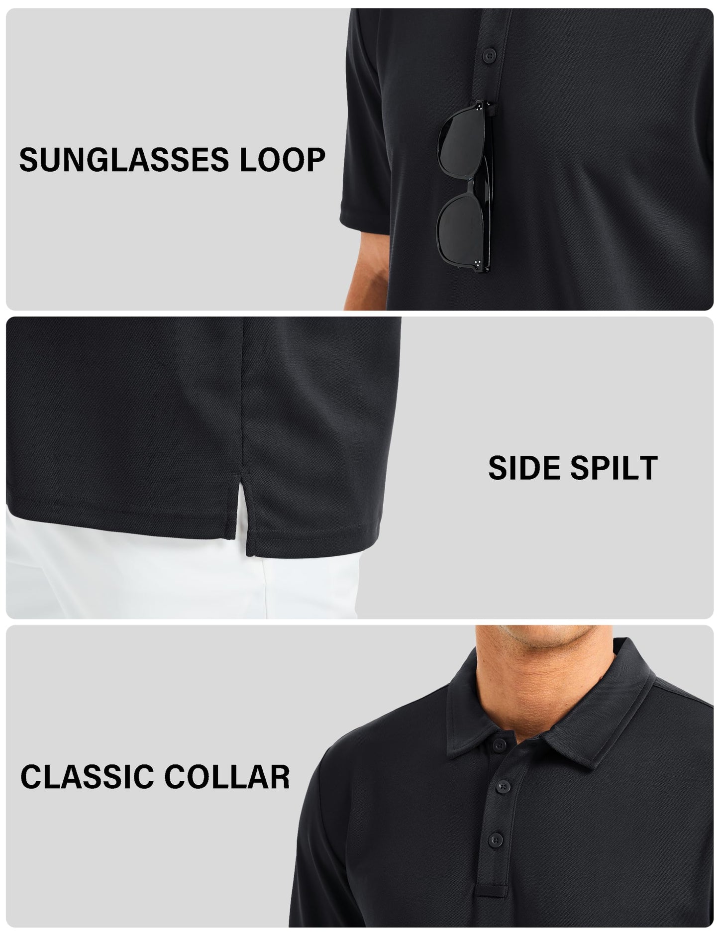 Cavva Mens Short Sleeve Polo Shirts Performance Short Sleeve Lightweight Quick Dry Moisture Wicking Golf Work Black XL