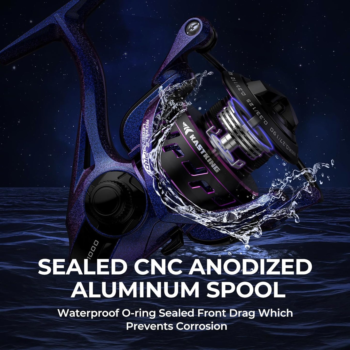 KastKing Royale Legend Pro Spinning Fishing Reel, Lightweight Yet Powerful, Digi-Cut Aluminum Gear, Aerodynamic Reel Rotor, 6.2:1 Gear Ratio, 25LBs Max Drag, TPE Handle Knobs, Unique Celestial Color
