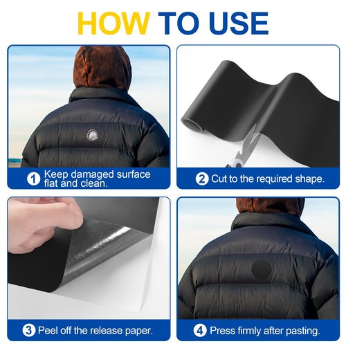 6X63 Inch Nylon Repair Patch for Down Jacket, Self-Adhesive Nylon Fabric Repair Patch for Tents, Waterproof Fabric Repair Tape Patch Kit for Clothes, Puffer Jackets, Backpacks Black