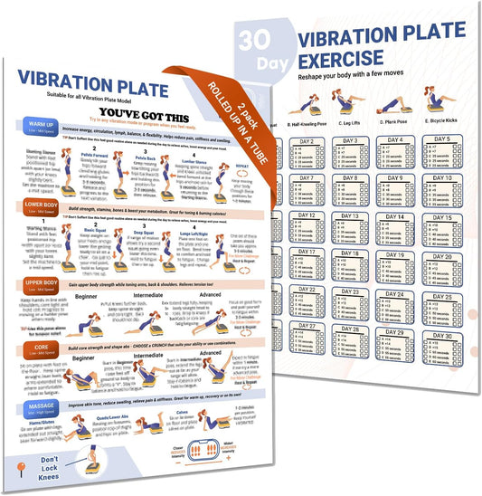 2 packs Vibration Plate Exercise Poster, 30 Day Workout Chart for Fitness Training