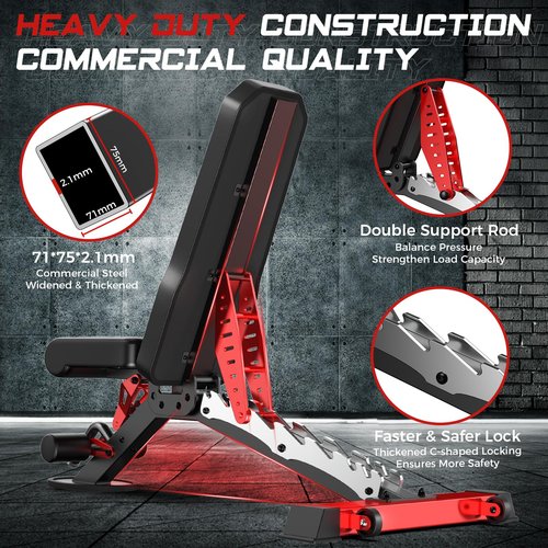 Pooboo Weight Bench, Heavy Duty Bench and 8 Adjustable Positions Workout Bench Press for Home Gym Strength Training