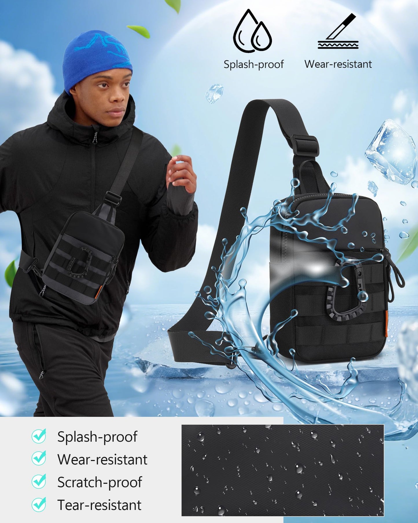 Peicees Small Anti Theft Sling Bag for Men, Tactical Inspired Waterproof EDC Mini Crossbody Chest Bag for Travel Work Sport