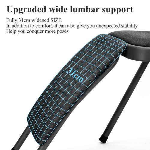 tonchean Yoga Auxiliary Chair with Lumbar Back Support Professional Thickened Foldable Balance Handstand Training Tool Abs & Core Strength Training for Seniors and Adults（Black）