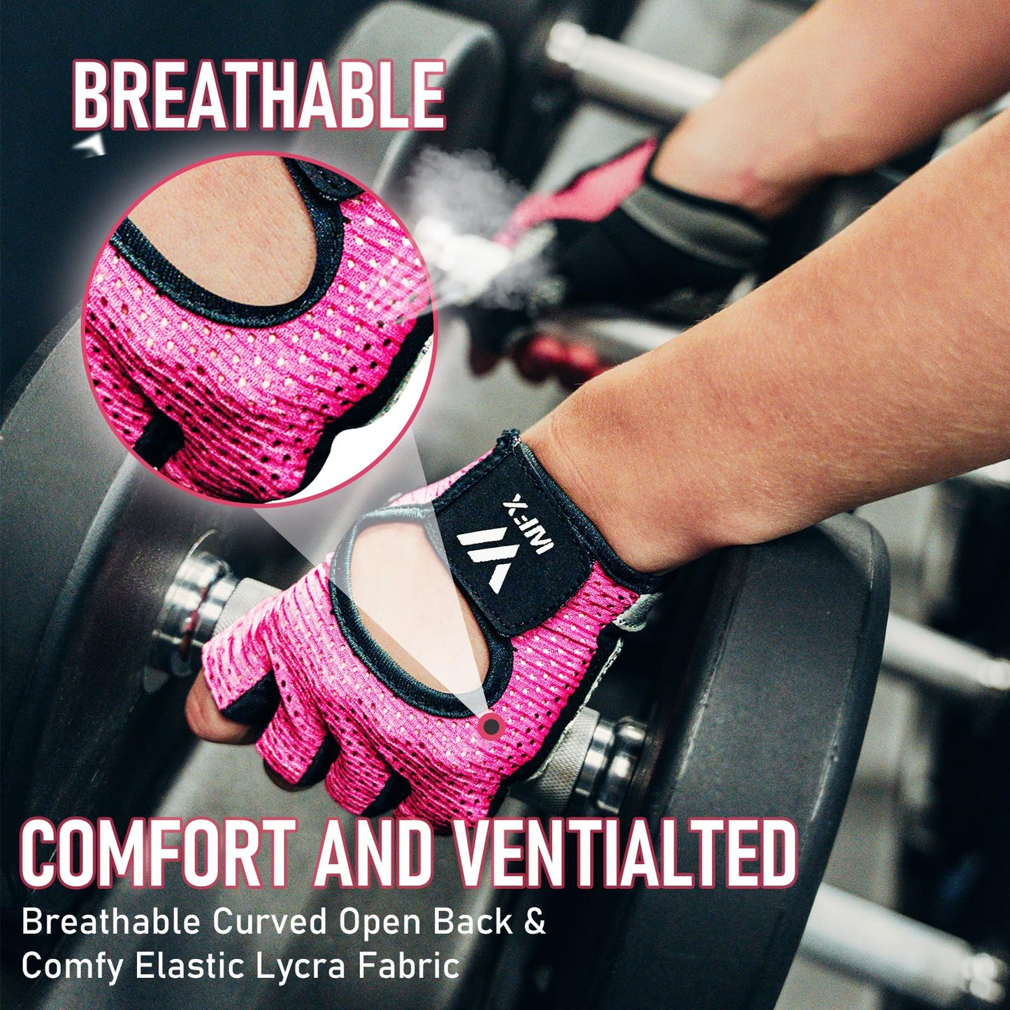 WESTWOOD FOX Weight Lifting Gloves for Men Women Gym Gloves with Wrist Wrap Support for Workout Training Exercise Fitness Hanging, Pull ups for Dumbbell, Cycling (Pink Without Wrist Support, Small)