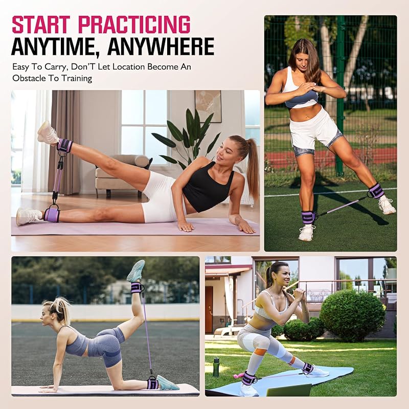 Ankle Resistance Bands with Cuffs 60LBS – Purple, 3-Level Resistance, Leg & Glute Training Set