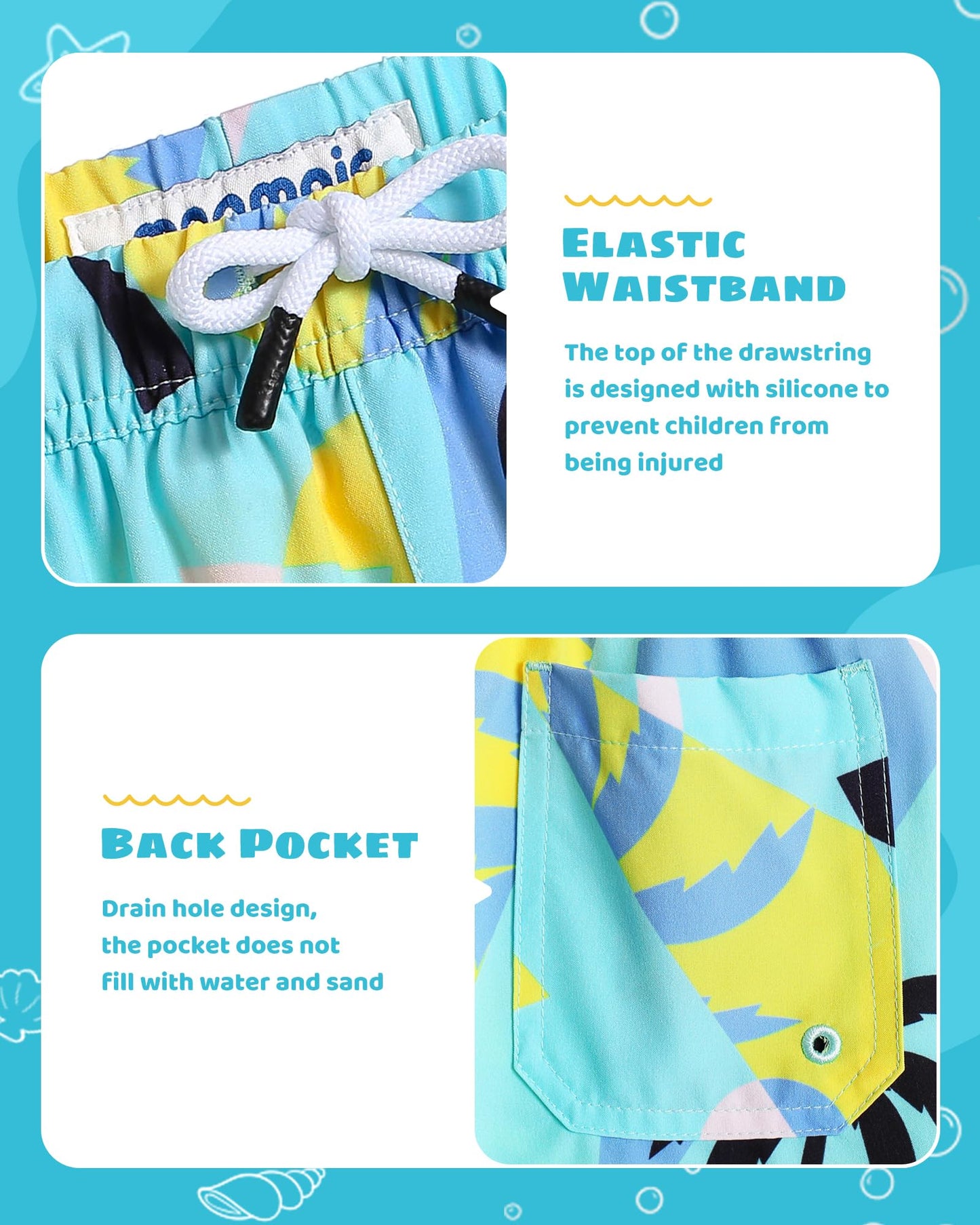 maamgic Boys Swim Trunks with Compression Liner Toddler Stretch Swim Shorts Quick Dry Swimming Trunks Boxer Brief 2 in 1 Beach Shorts Egg Yolk Coconut 14/16