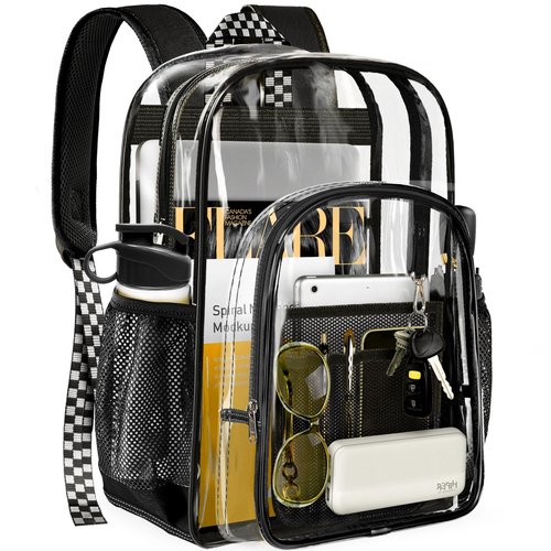 PAMANO Clear Backpack Transparent Heavy Duty Bookbag See Through Bag for College Work Travel Security, Black