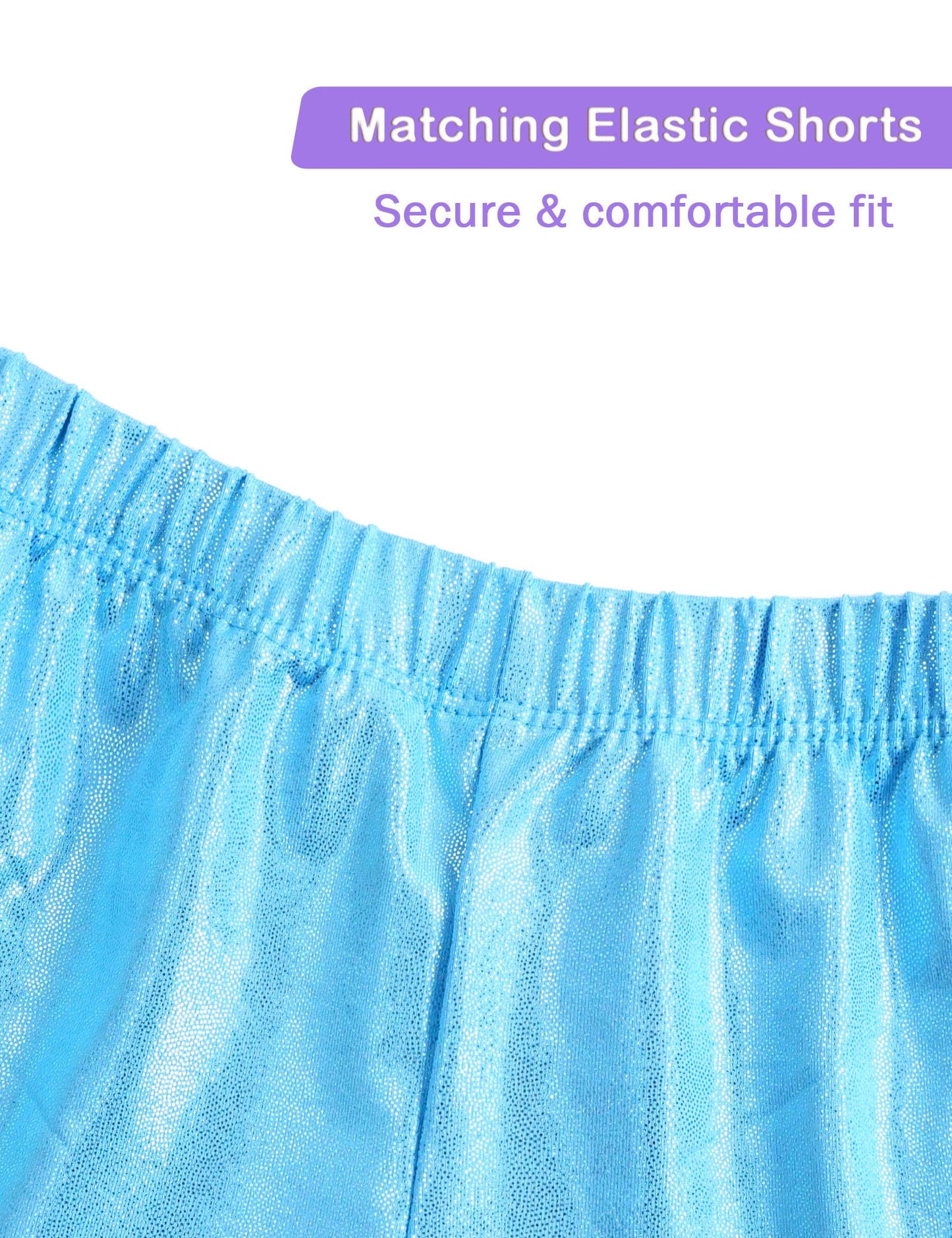 Kirinkylin Girls Leotards for Gymnastics Size 8-9 Years Purple Blue Stars Shiny Dance Wear with Shorts for Little Ones