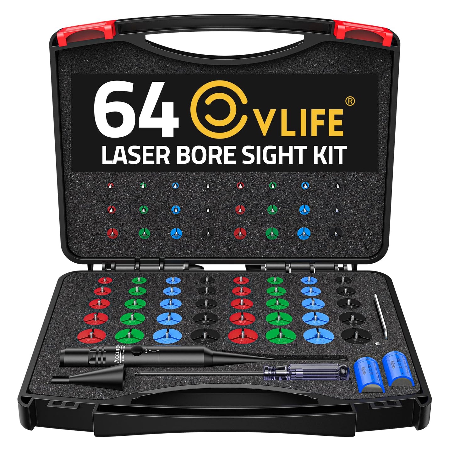 CVLIFE Bore Sight Laser Kit with 64 Adapters fit 0.17 to 12GA Calibers, Professional Green Laser Boresighter Kit for All Gun, Multiple Caliber Bore Laser Sighting Kit for Hunting Rifle Pistol Handgun
