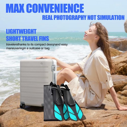 swellodyssey Snorkel Fins Adjustable Buckles Open Heel Swim Flippers Travel Size Short Swim Fins for Snorkeling Diving Swimming Adult Men Womens (Gray, L/XL)