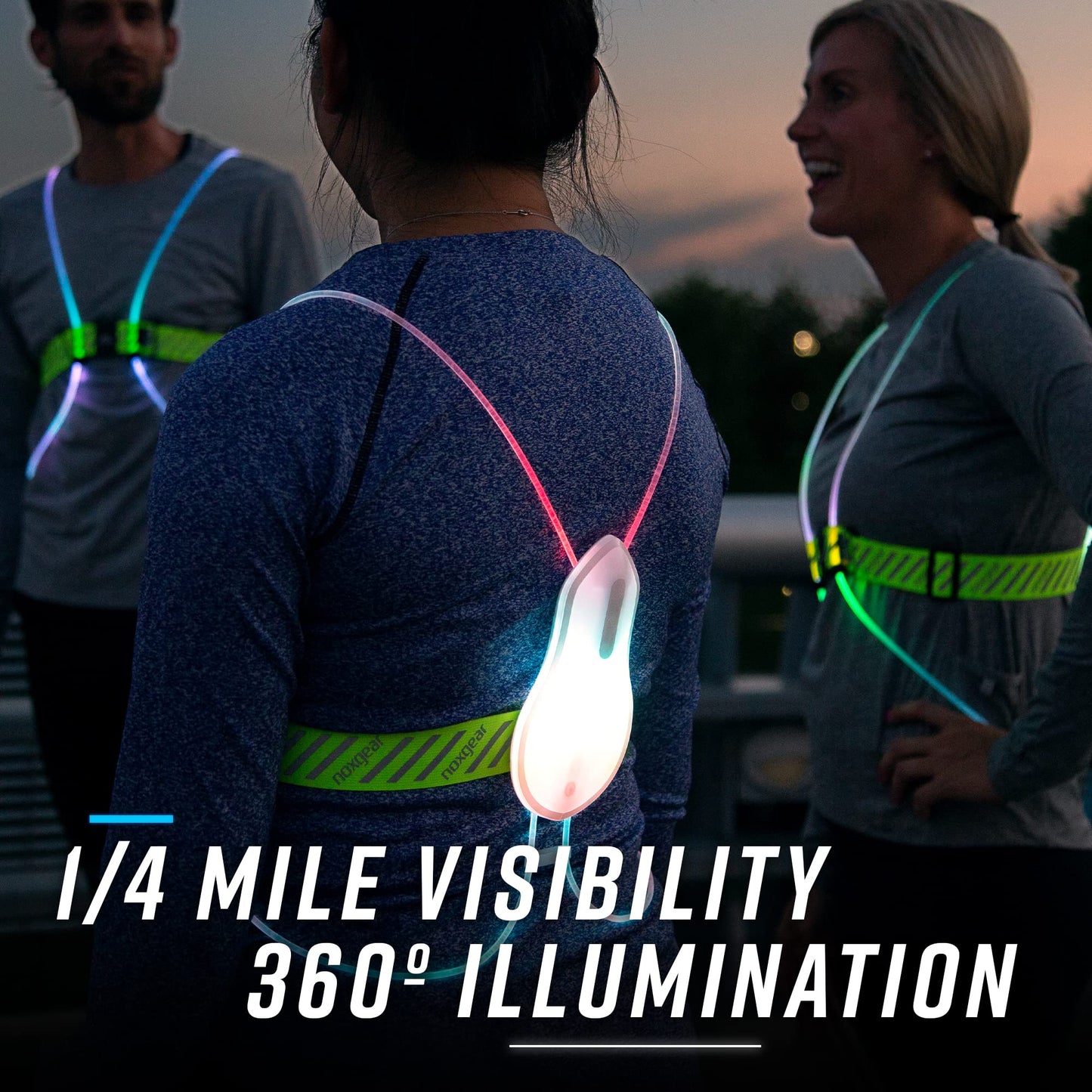 noxgear Tracer2 Multicolor Light Up and Reflective Running Vest | Rechargeable, Ultra-bright Running Lights for Runners