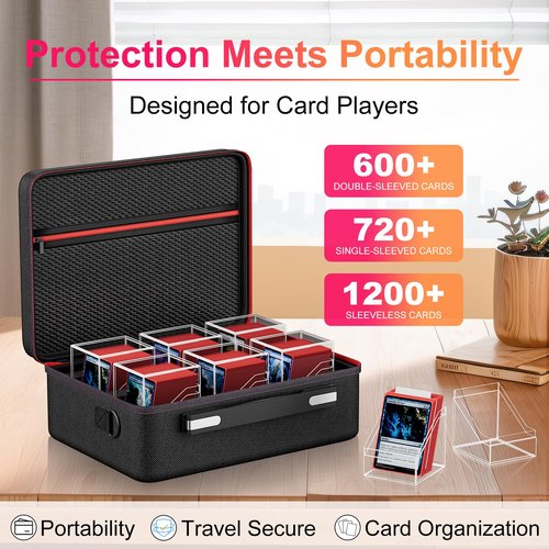 Card Deck Box with Portable Case, 6 Pack Clear Commander Deck Box with 6 Dividers, Holds 600+ Double Sleeved Cards, Fit for MTG, YuGiOh, TCG