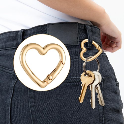 4pcs Heart Shaped Keychain Clip Spring Snap Clasp Hook Heart Keychain Clasps Zinc Alloy Heavy Duty Carabiner for Camping Hiking Fishing Traveling (Gold)