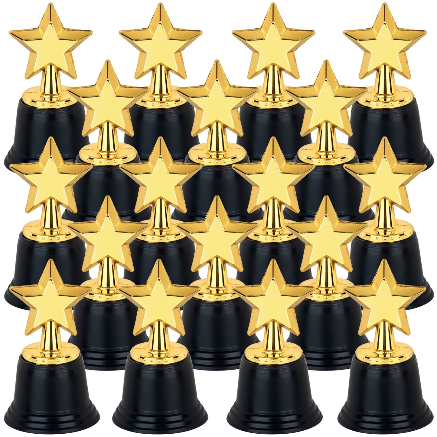 24 Pack Mini Star Trophy Awards Bulk (4.5 Inch), Plastic Gold Star Trophies For Halloween Party Favors, Goodie Bags, Kid Classroom School Reward, Sports Tournament Winning Prize, Hollywood Event Props